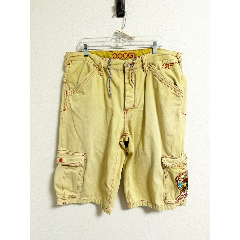 COOGI Mens Embroidered Logo Cargo Shorts Utility Drawstring Cotton Sz 40‎